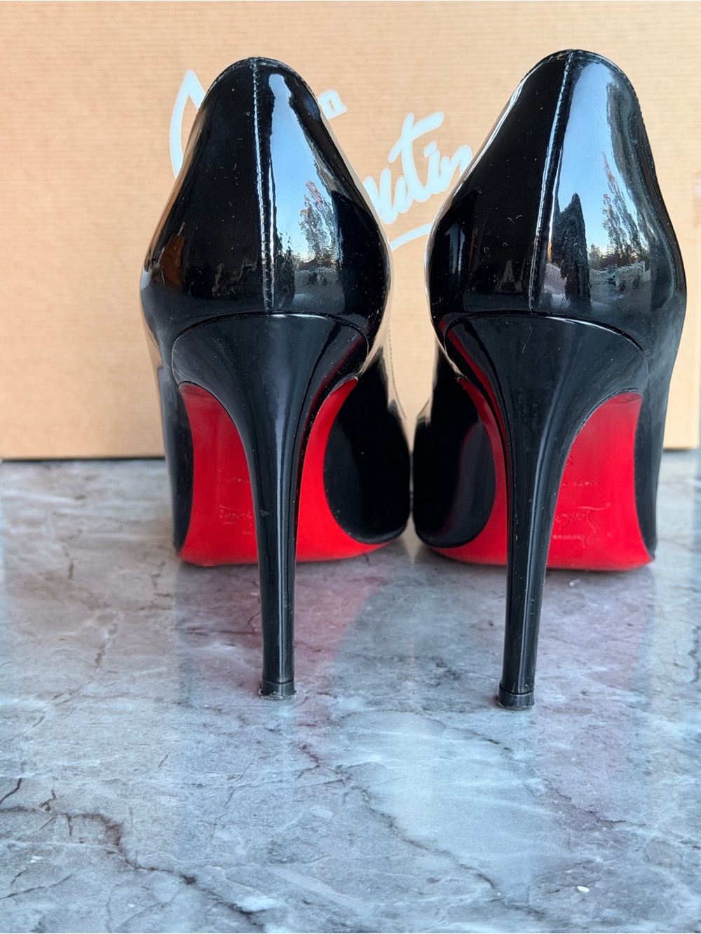 Christian Louboutin Black Patent Stiletto Pumps with Red Soles